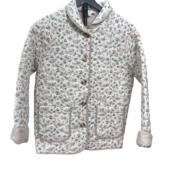 Mable Cream/Beige Floral Quilted Women's Size M Buttoned Jacket - Picture 3 of 7